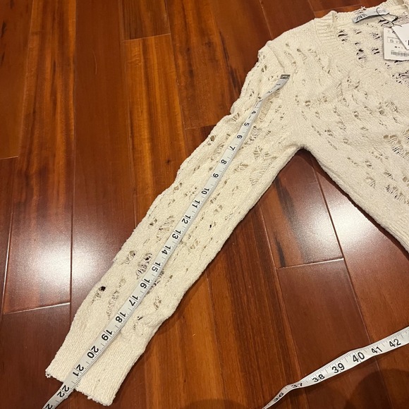 ZARA Cardigan Sweater Knit Cream Beige Distressed Button Front Long Sleeve New S - Picture 8 of 10